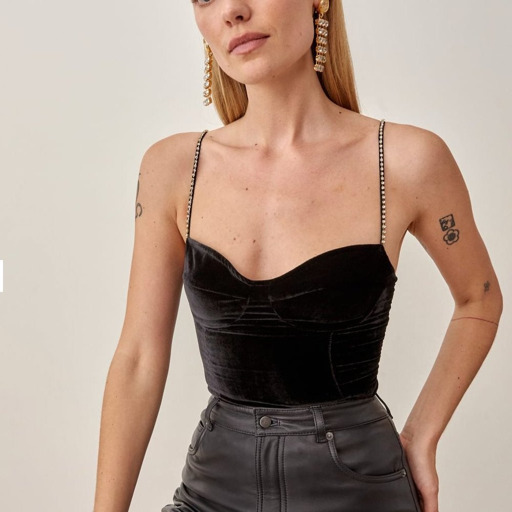 Reformation Genevieve Velvet Top - Black (size 4)